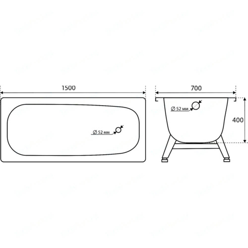 Ванна стальная ВИЗ Reimar 150x70 с ножками, белая орхидея (R-54901) чертеж