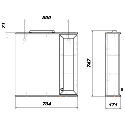 Шкаф зеркальный Sanstar Бриз 70 R чертеж