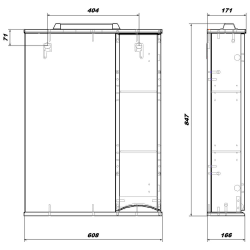 Шкаф зеркальный Sanstar Smile 60 R чертеж