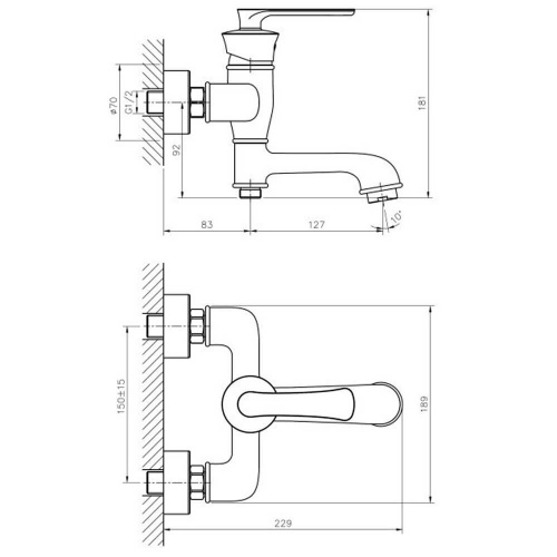 Смеситель для ванны Haiba HB60181 чертеж