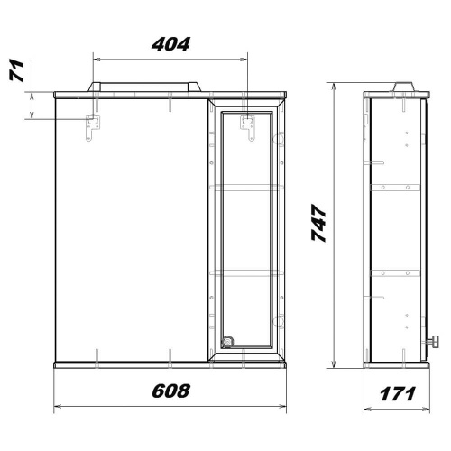 Шкаф зеркальный Sanstar Афина 60 R чертеж