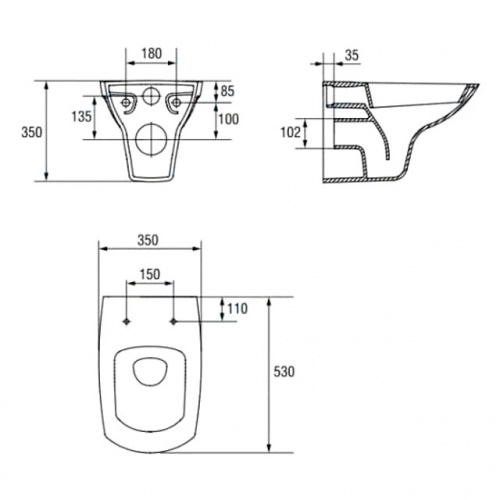 Унитаз подвесной Cersanit Carina New Clean ON с сиденьем микролифт (S-MZ-CARINA-COn-DL-w) схема
