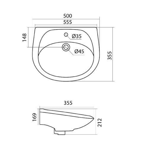 Раковина Santek Бриз 50 1WH110451 чертеж