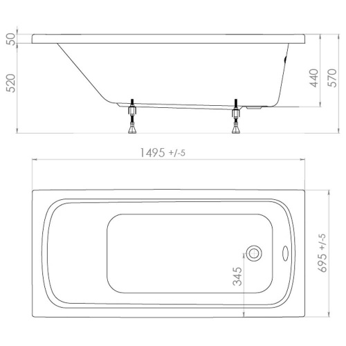 Акриловая ванна Triton Стандарт 150x70 чертеж